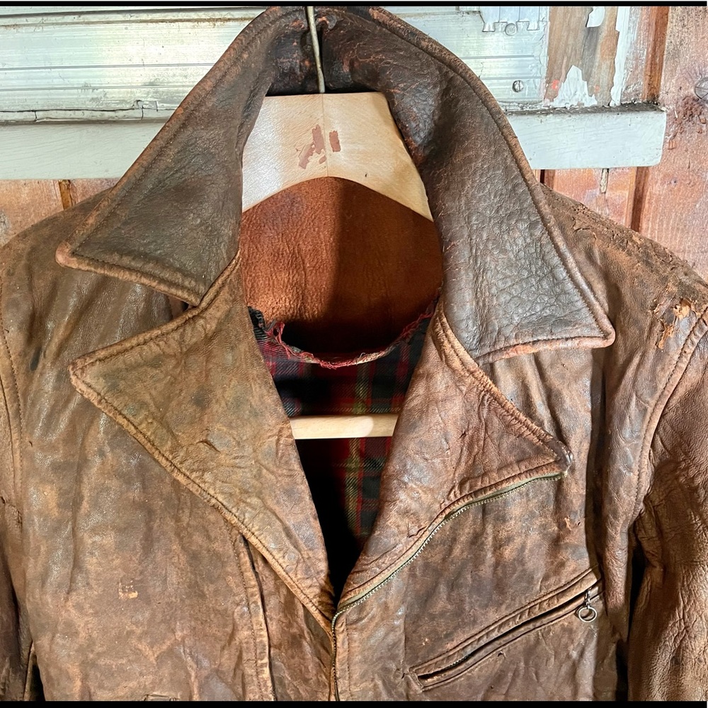 ❌SOLD❌ Antique Biker Jacket 40s 50s Distressed - Picture 4 of 14